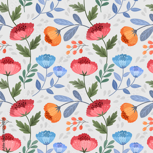 Colorful hand draw flowers seamless pattern for fabric textile wallpaper.