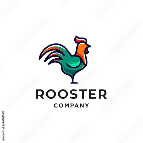 rooster logo vector design, chicken hen icon Illustration in line art style