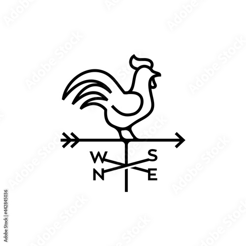 Wind vane Rooster line outline Abstract Retro Style Vector Sign, Emblem or Logo Template, Weathercock / weather vane vintage logo. Rooster with arrow logo photo