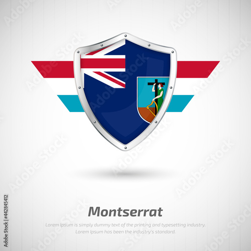 Free Download Elegant glossy shield for Montserrat country with happy national day greeting background - GFXLoad