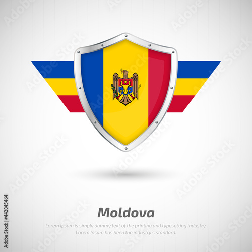 Free Download Elegant glossy shield for Moldova country with happy independence day greeting background - GFXLoad