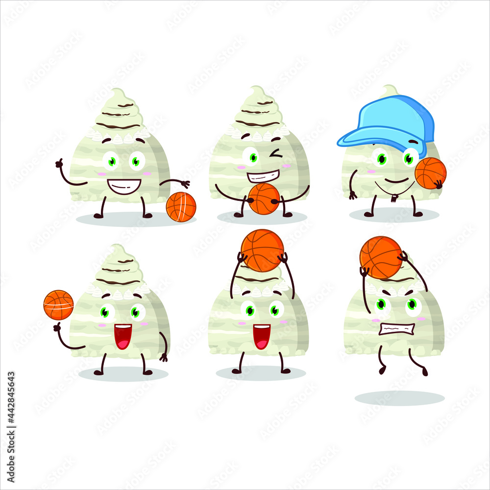 Talented vanilla ice cream scoops cartoon character as a basketball athlete. Vector illustration Talented vanilla ice cream scoops cartoon character as a basketball athlete. Vector illustration