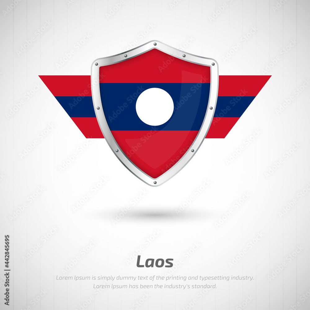 Elegant glossy shield for Laos country with happy independence day greeting background Elegant glossy shield for Laos country with happy independence day greeting background