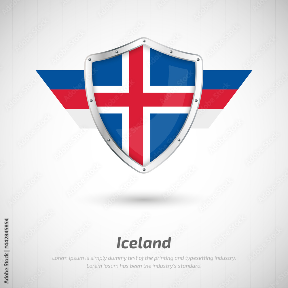 Fototapeta premium Elegant glossy shield for Iceland country with happy national day greeting background