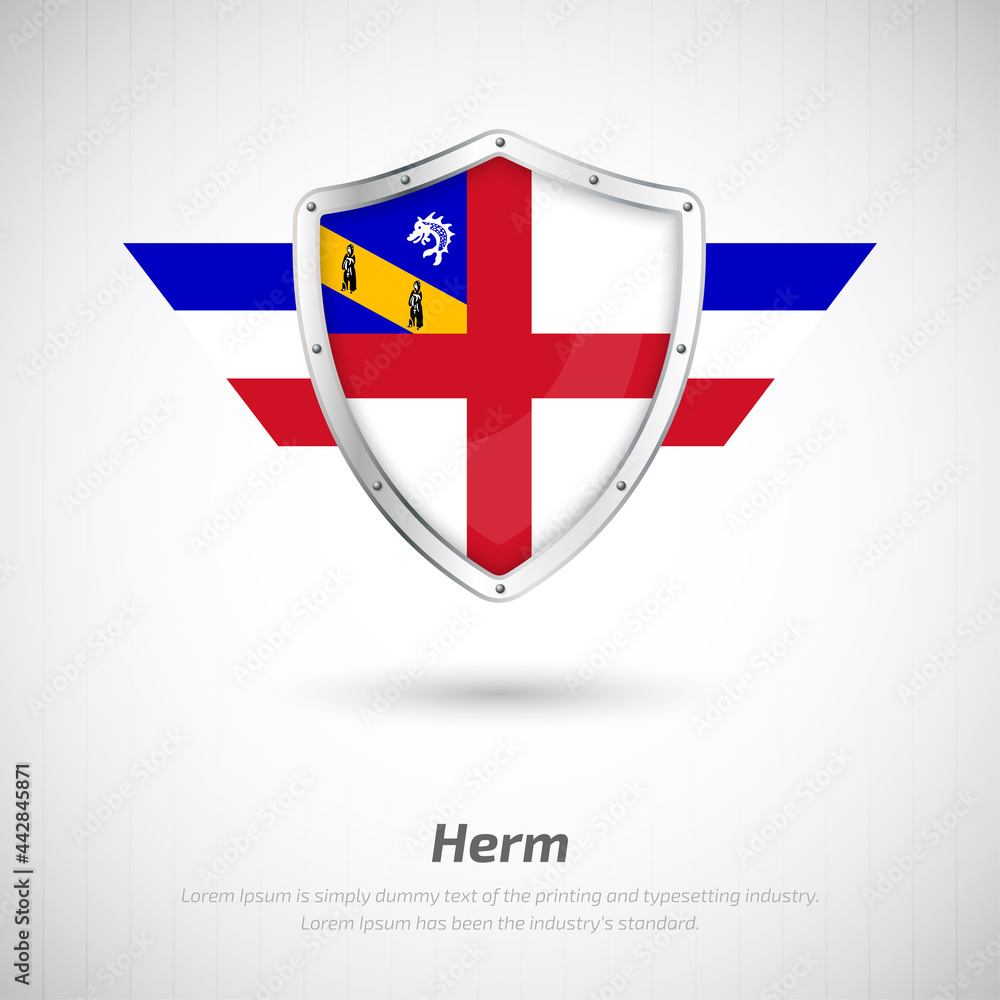 Fototapeta premium Elegant glossy shield for Herm country with happy liberation day greeting background