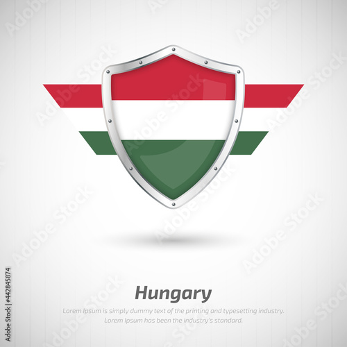 Free Download Elegant glossy shield for Hungary country with happy national day greeting background - GFXLoad