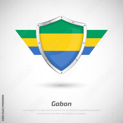 Free Download Elegant glossy shield for Gabon country with happy independence day greeting background - GFXLoad