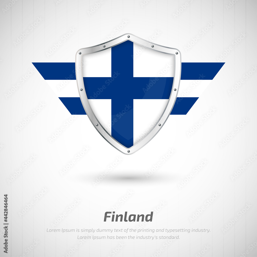 Fototapeta premium Elegant glossy shield for Finland country with happy independence day greeting background