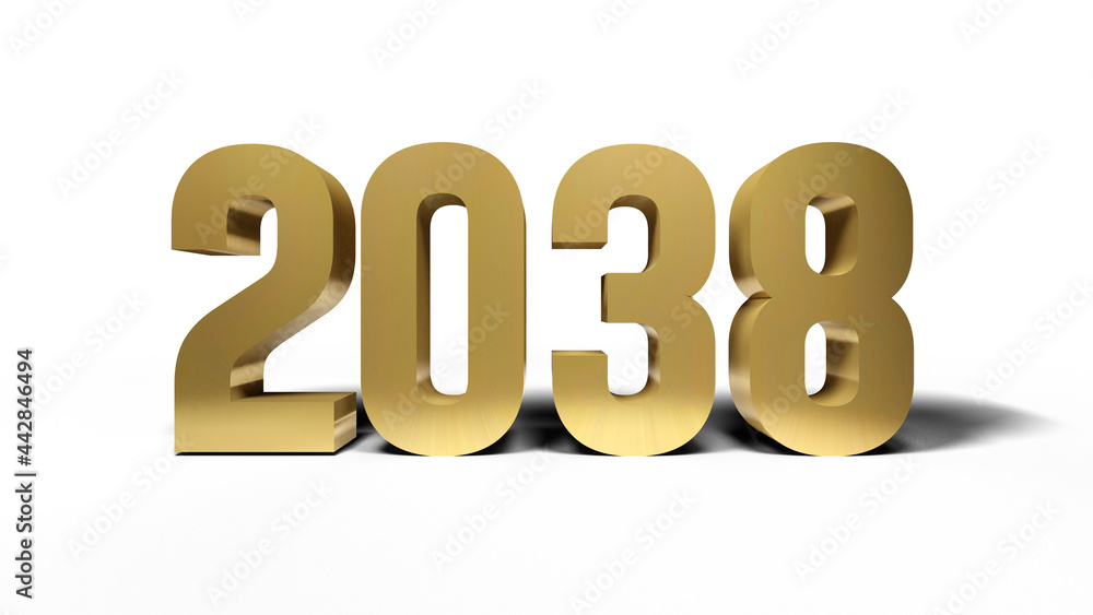 2038 golden bold letters isolated on white 3d-illustration 2038 golden bold letters isolated on white 3d-illustration
