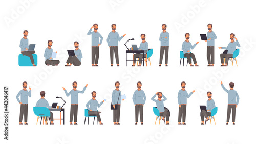set businessman in different poses gesture emotions and body language concept