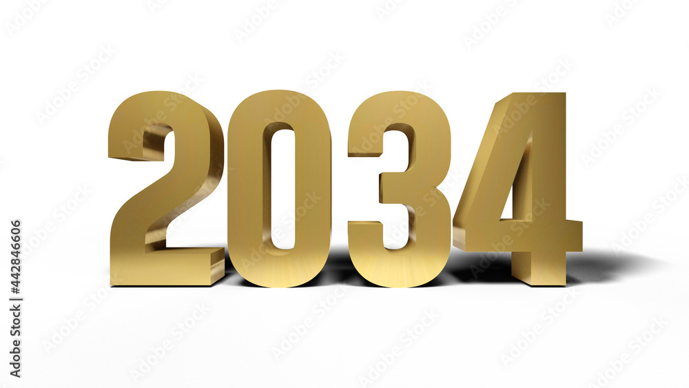2034 golden bold letters isolated on white 3d-illustration 2034 golden bold letters isolated on white 3d-illustration