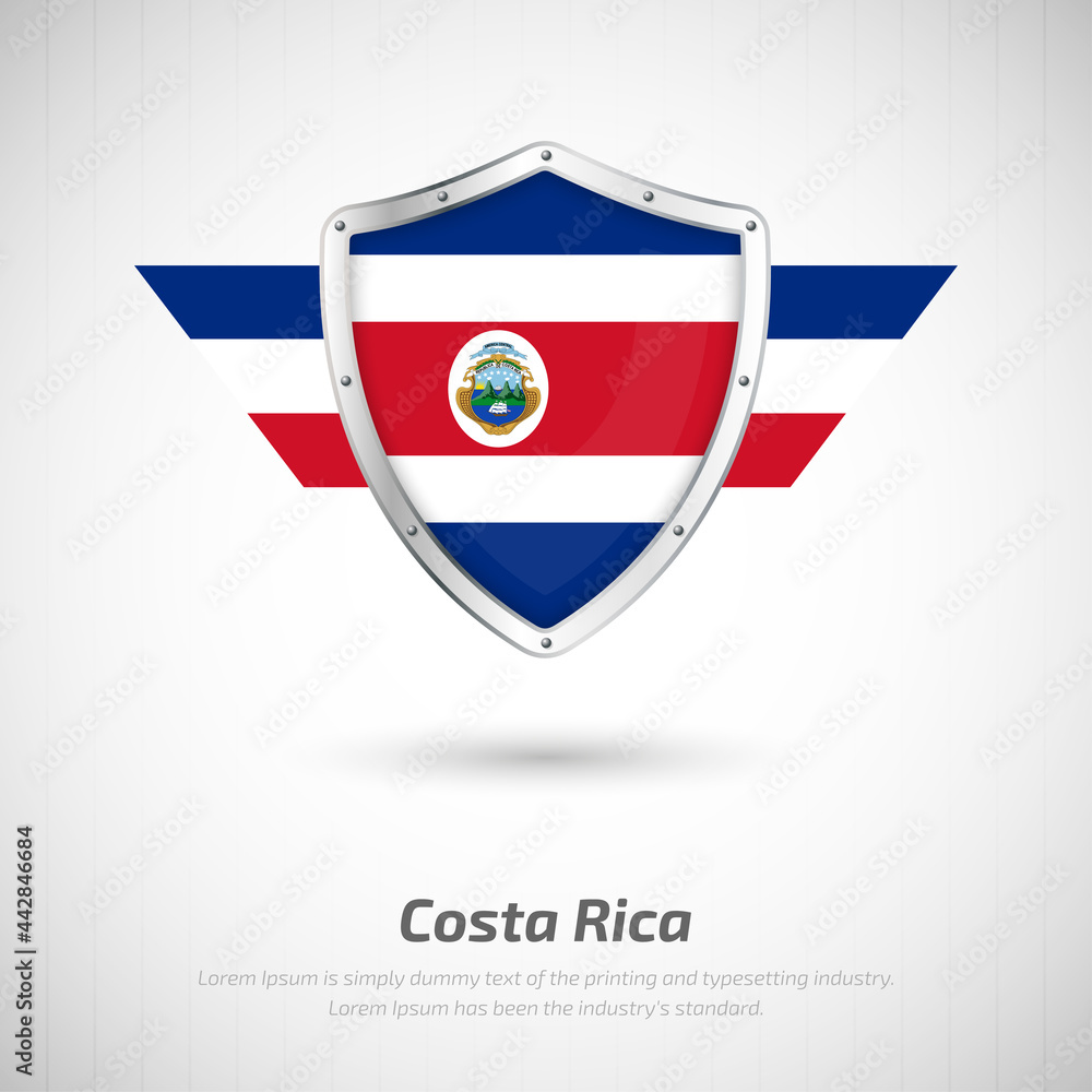 Elegant glossy shield for Costa Rica country with happy independence day greeting background Elegant glossy shield for Costa Rica country with happy independence day greeting background
