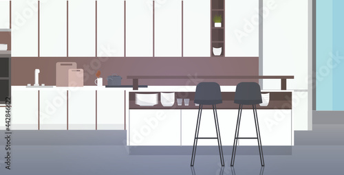 modern kitchen interior empty no people house room with furniture horizontal