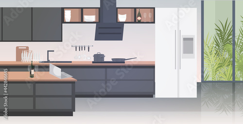 modern kitchen interior empty no people house room with furniture horizontal