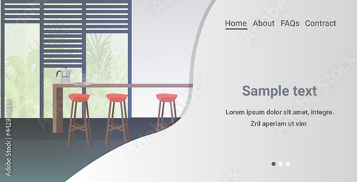 modern kitchen interior empty no people house room with furniture horizontal copy space