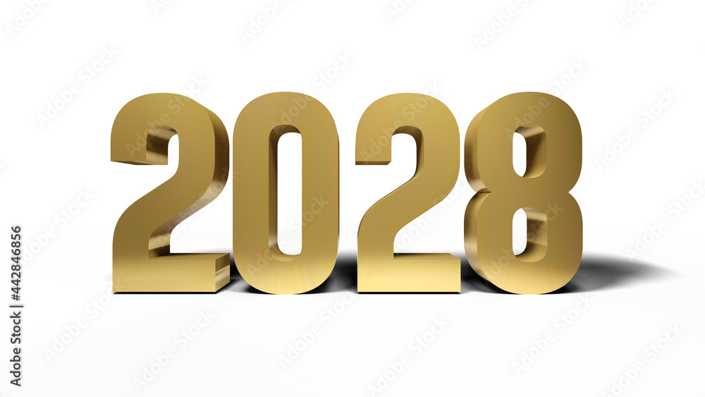 2028 golden bold letters isolated on white 3d-illustration 2028 golden bold letters isolated on white 3d-illustration