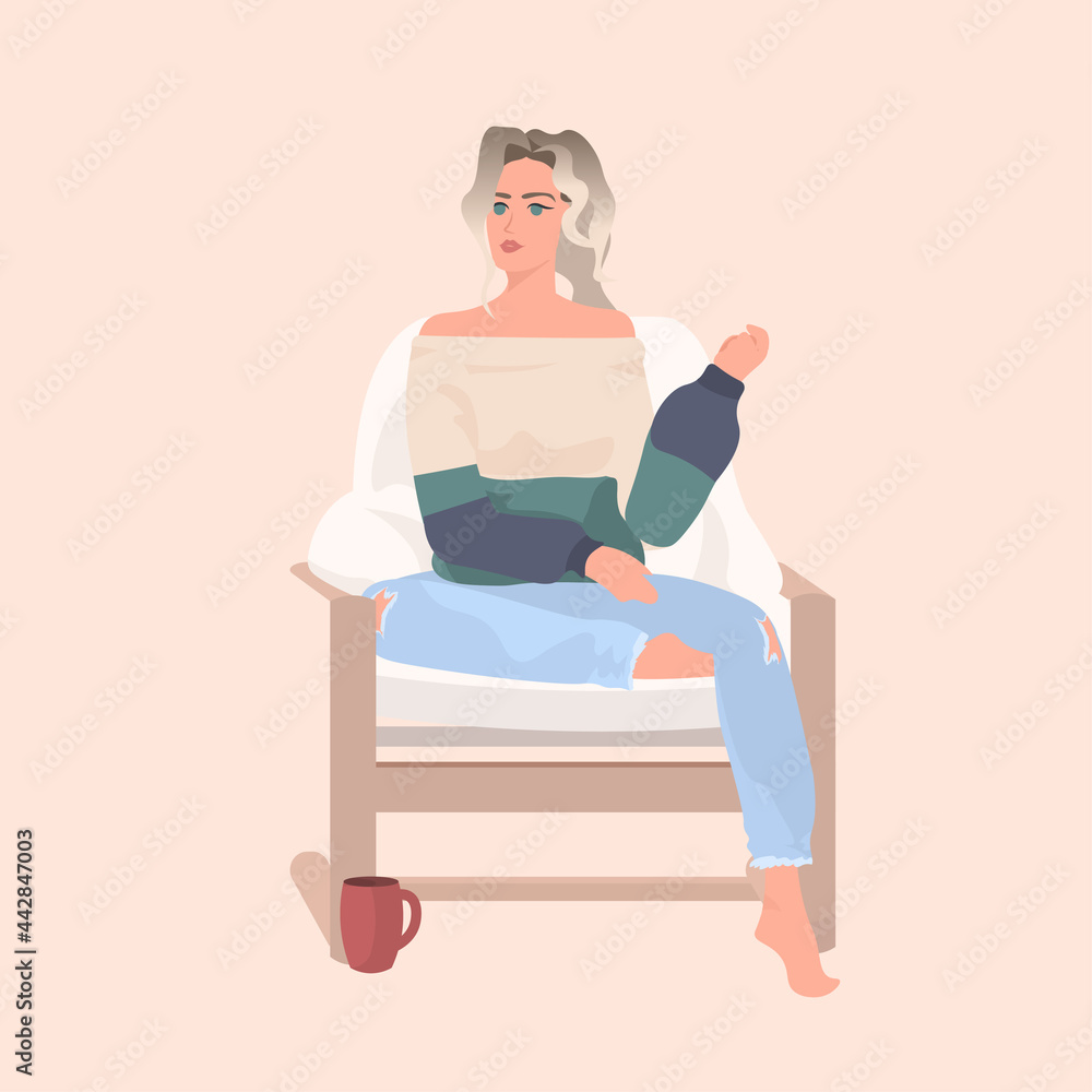 beautiful young woman sitting on armchair full length beautiful young woman sitting on armchair full length