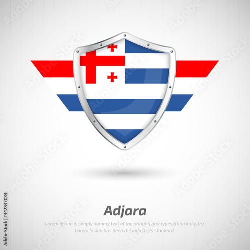 Elegant glossy shield for Adjara country with happy national day greeting background