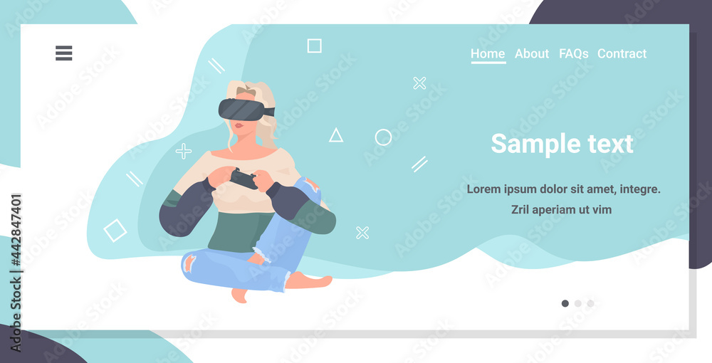 woman wearing vr glasses using joystick girl playing video games using virtual reality goggles woman wearing vr glasses using joystick girl playing video games using virtual reality goggles