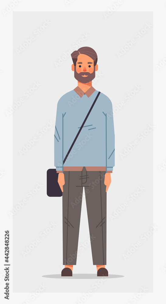 casual man with offfice bag male cartoon character standing pose full length vertical casual man with offfice bag male cartoon character standing pose full length vertical