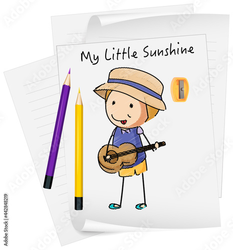 Sketch little kids cartoon character on paper isolated