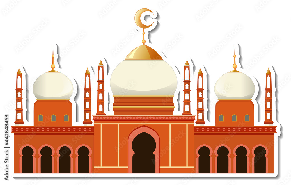 A sticker template with Mosque building isolated