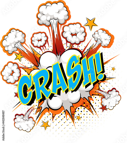 Word Crash on comic cloud explosion background