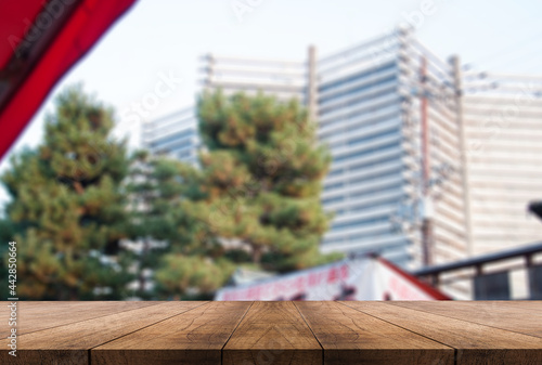 3D rendering, wooden top table on isolate blurred background