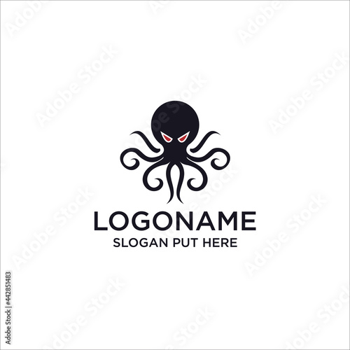 Template for label logo and octopus emblem. Vector illustration.