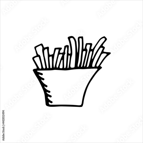 French fries - Hand drawn doodle vector icon, isolated on white background