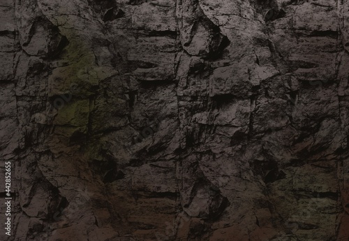 Stone cliff wall texture background asset, mossy, dark, grunge