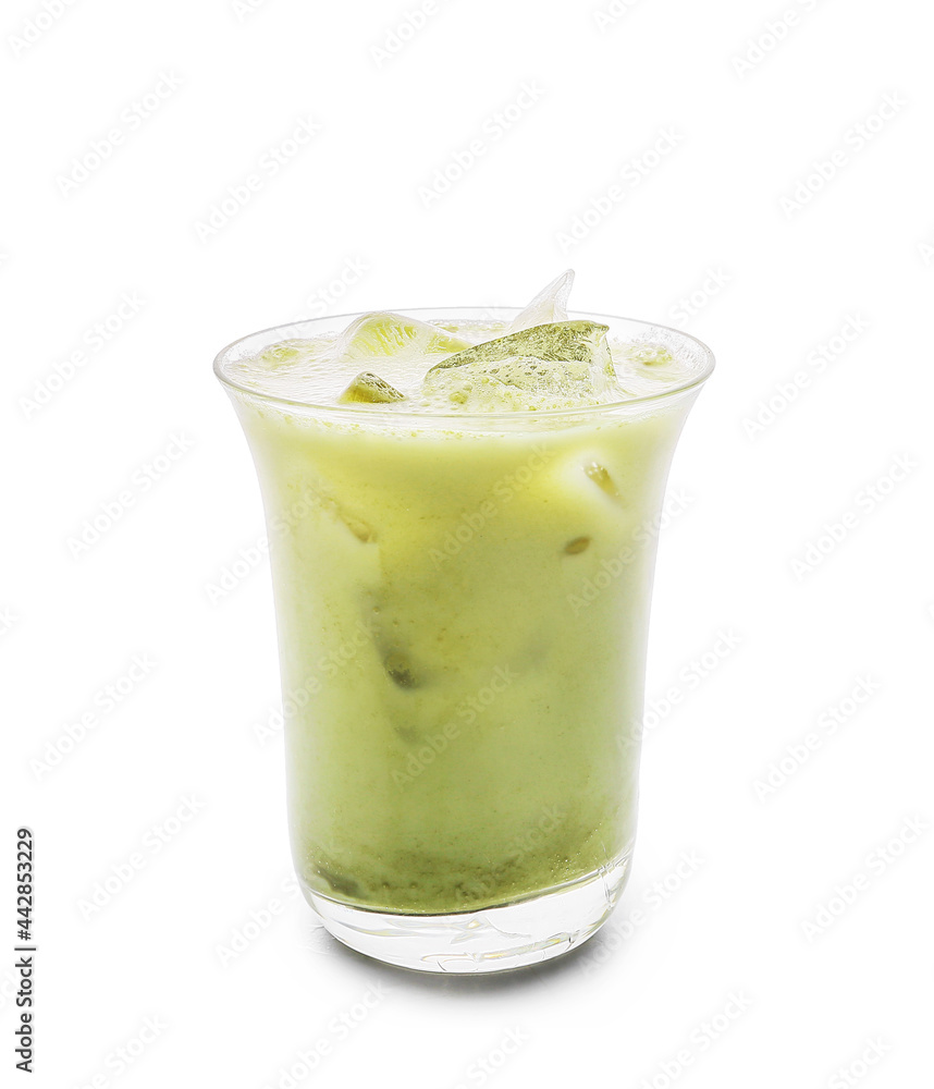 Glass of cold green tea on white background Glass of cold green tea on white background