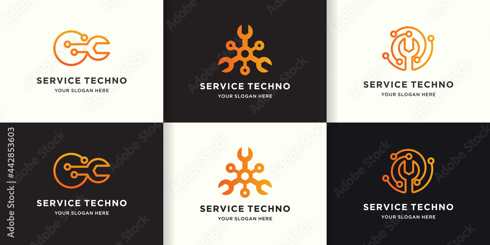 repair service technology logo, tool circuit circular