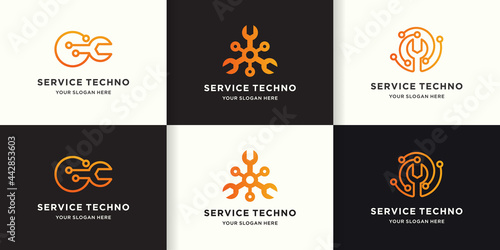 repair service technology logo  tool circuit circular