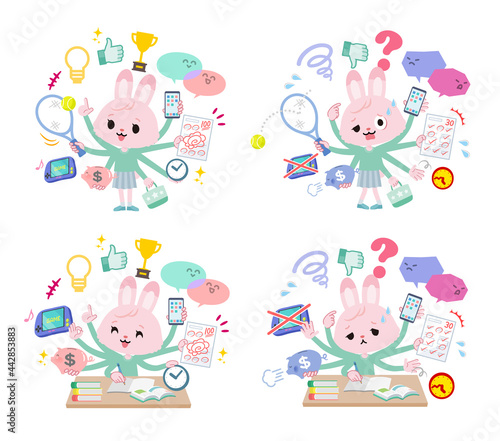 マルチタスクをこなすうさぎの女の子のセット