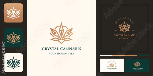 cannabis with crystal leaf, diamond and business card