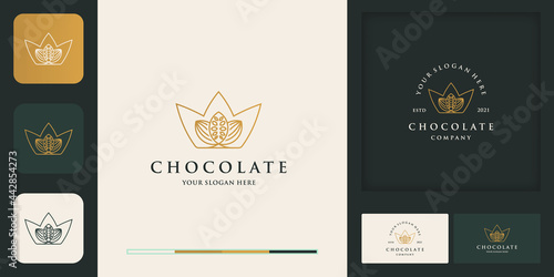 crown cocoa beans vintage modern logo, and business card