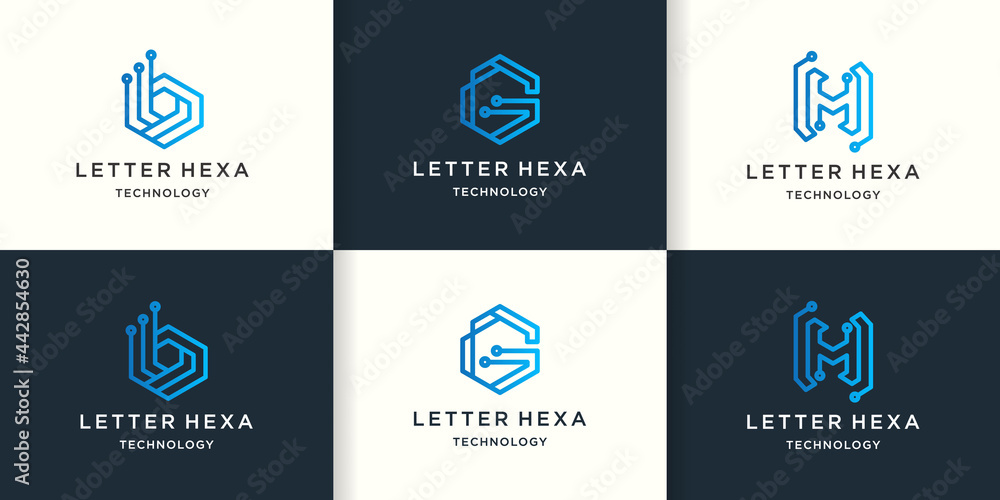 circuit hexagon letter b g h technology logo circuit hexagon letter b g h technology logo