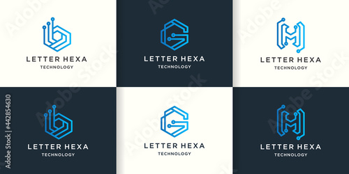 circuit hexagon letter b g h technology logo