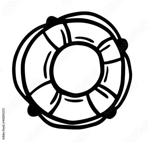Hand drawn lifebuoy isolated on a white background. Doodle, simple outline illustration. It can be used for decoration of textile, paper.