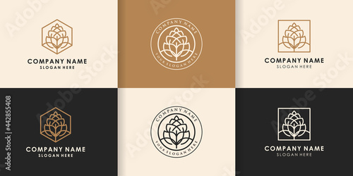 set of natural beer hops line logo, hops flower