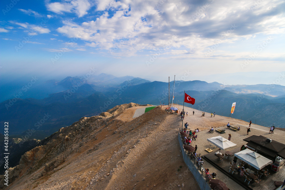 Fototapeta premium Tahtalı Dağı in Antalya Turkey, also known as Lycian Olympus, is a Taurus mountain near Kemer, Blue sky background.