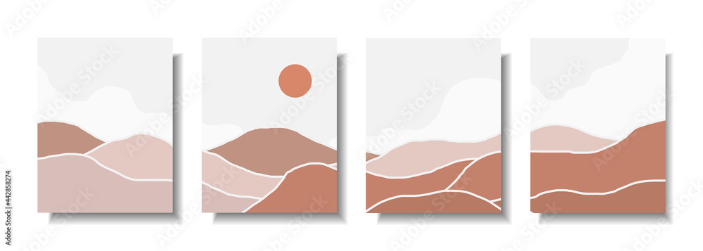 Unique abstract landscape background cover template with line style. Panoramic line organic shape art design for posters, prints, covers, wallpapers, etc