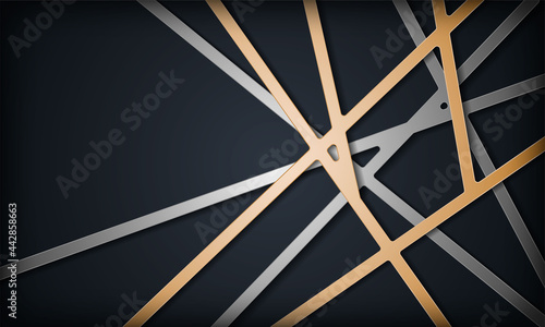 Abstract dark background with gold and silver dimension line background.