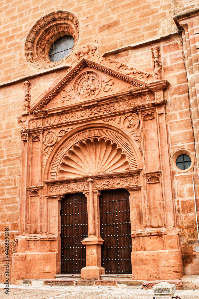 Old facade and entrance of majestic house in villanueva de los Infantes, Spain