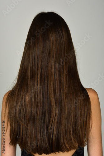 Woman hair back. Health long hair concept.