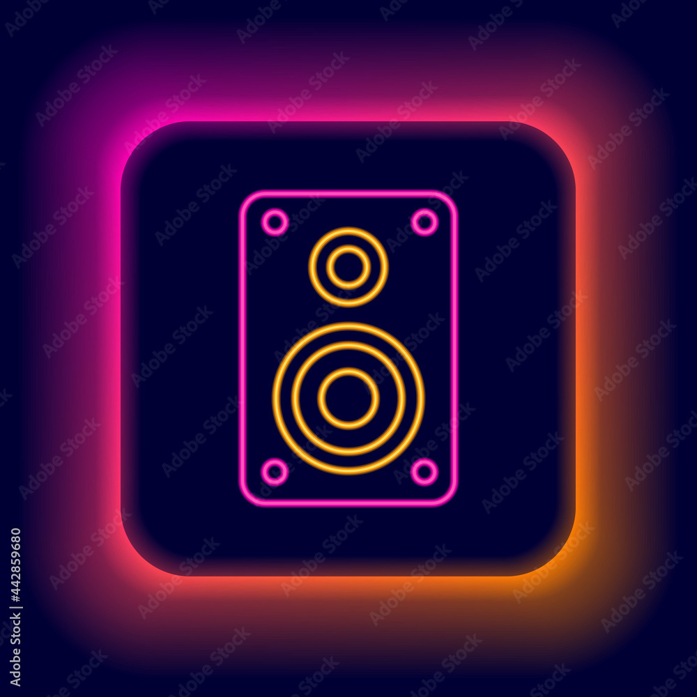 Glowing neon line Stereo speaker icon isolated on black background. Sound system speakers. Music icon. Musical column speaker bass equipment. Colorful outline concept. Vector Glowing neon line Stereo speaker icon isolated on black background. Sound system speakers. Music icon. Musical column speaker bass equipment. Colorful outline concept. Vector