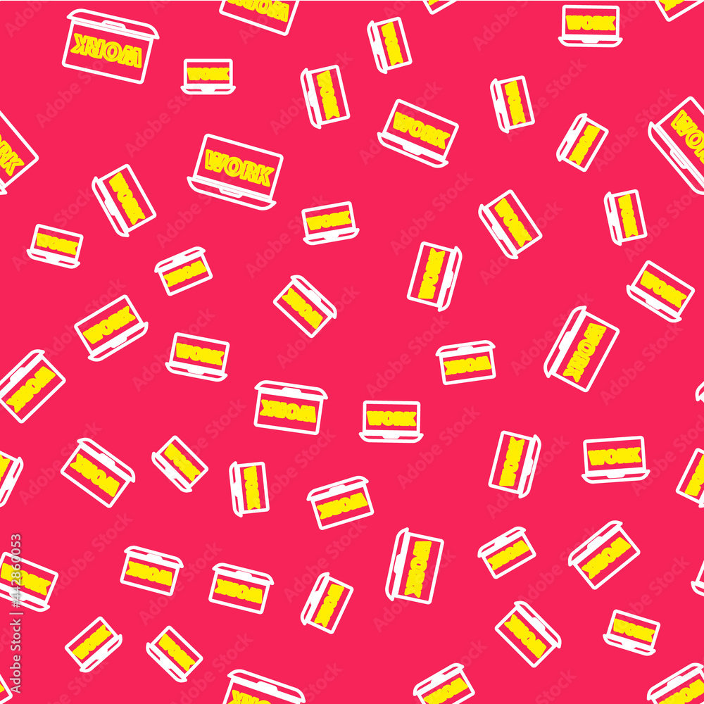 Line Laptop with text work icon isolated seamless pattern on red background. Vector Line Laptop with text work icon isolated seamless pattern on red background. Vector