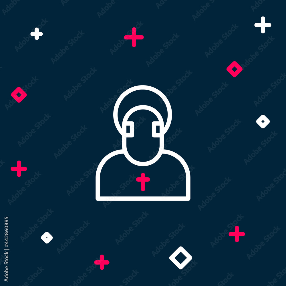 Line Monk icon isolated on blue background. Colorful outline concept. Vector Line Monk icon isolated on blue background. Colorful outline concept. Vector