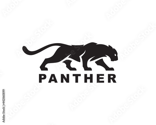Panther silhouette logo icon. Cougar symbol. Puma sign. Wild cat Jaguar vector illustration. photo